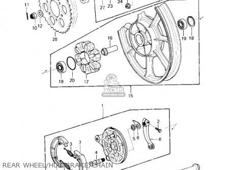 REAR WHEEL/HUB/BRAKE/CHAIN - KZ750G1 1980 USA CANADA / LTDII MPH KPH