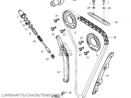 CAMSHAFTS/CHAIN/TENSIONER - KZ750G1 1980 USA CANADA / LTDII MPH KPH