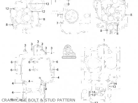 CRANKCASE BOLT & STUD PATTERN - KZ750G1 1980 USA CANADA / LTDII MPH KPH