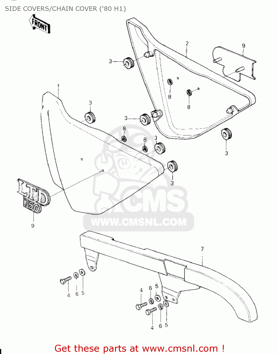 SIDE COVERS/CHAIN COVER ('80 H1) KZ750H1 1980 USA CANADA / LTD
