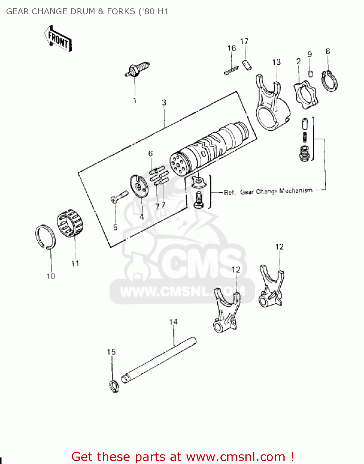 GEAR CHANGE DRUM & FORKS ('80 H1 KZ750H1 1980 USA CANADA / LTD