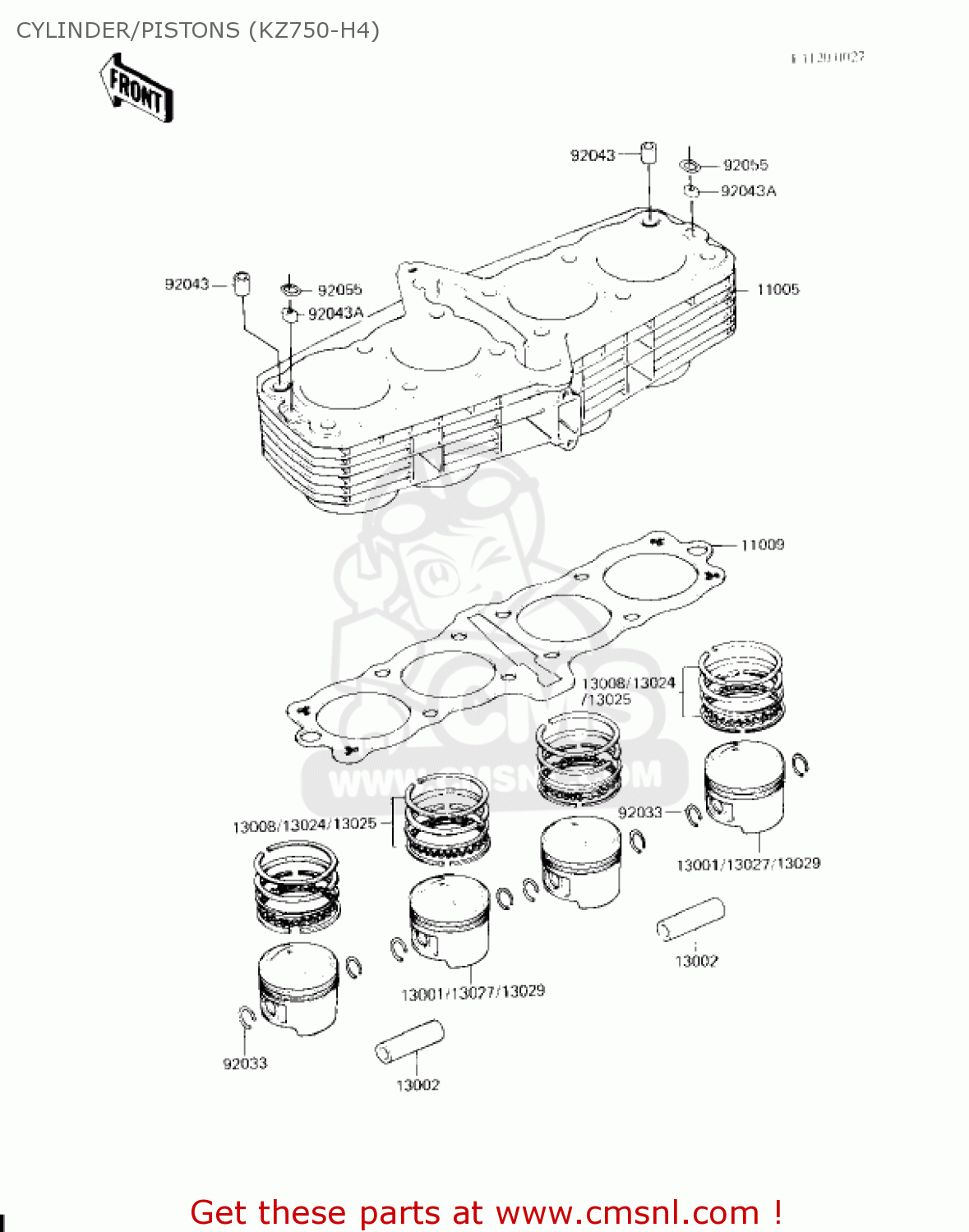 CYLINDER/PISTONS (KZ750-H4) KZ750H2 1981 USA CANADA / LTD