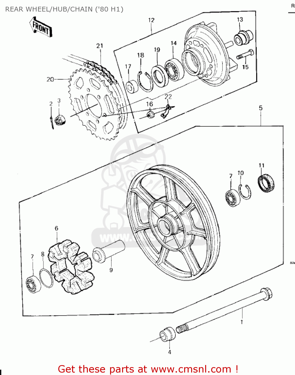 REAR WHEEL/HUB/CHAIN ('80 H1) KZ750H2 1981 USA CANADA / LTD