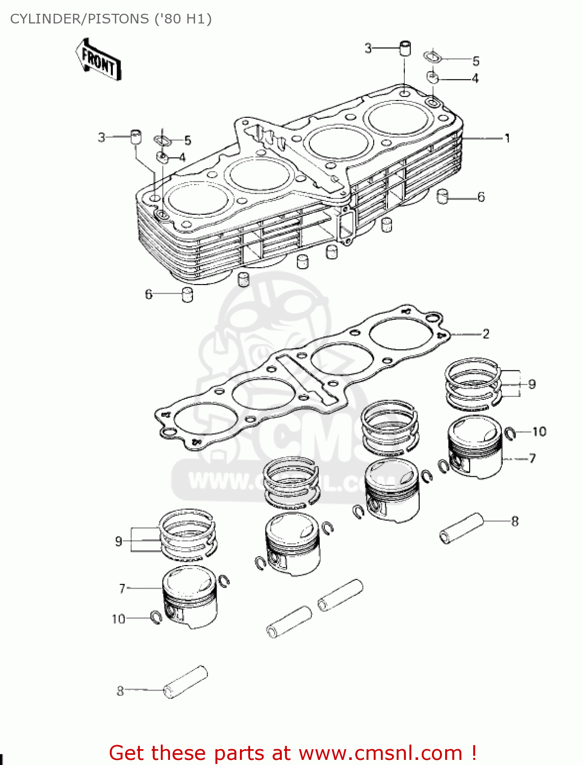 CYLINDER/PISTONS ('80 H1) KZ750H2 1981 USA CANADA / LTD