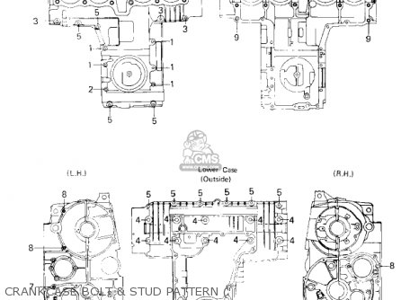 CRANKCASE BOLT & STUD PATTERN (' - KZ750H2 1981 USA CANADA / LTD