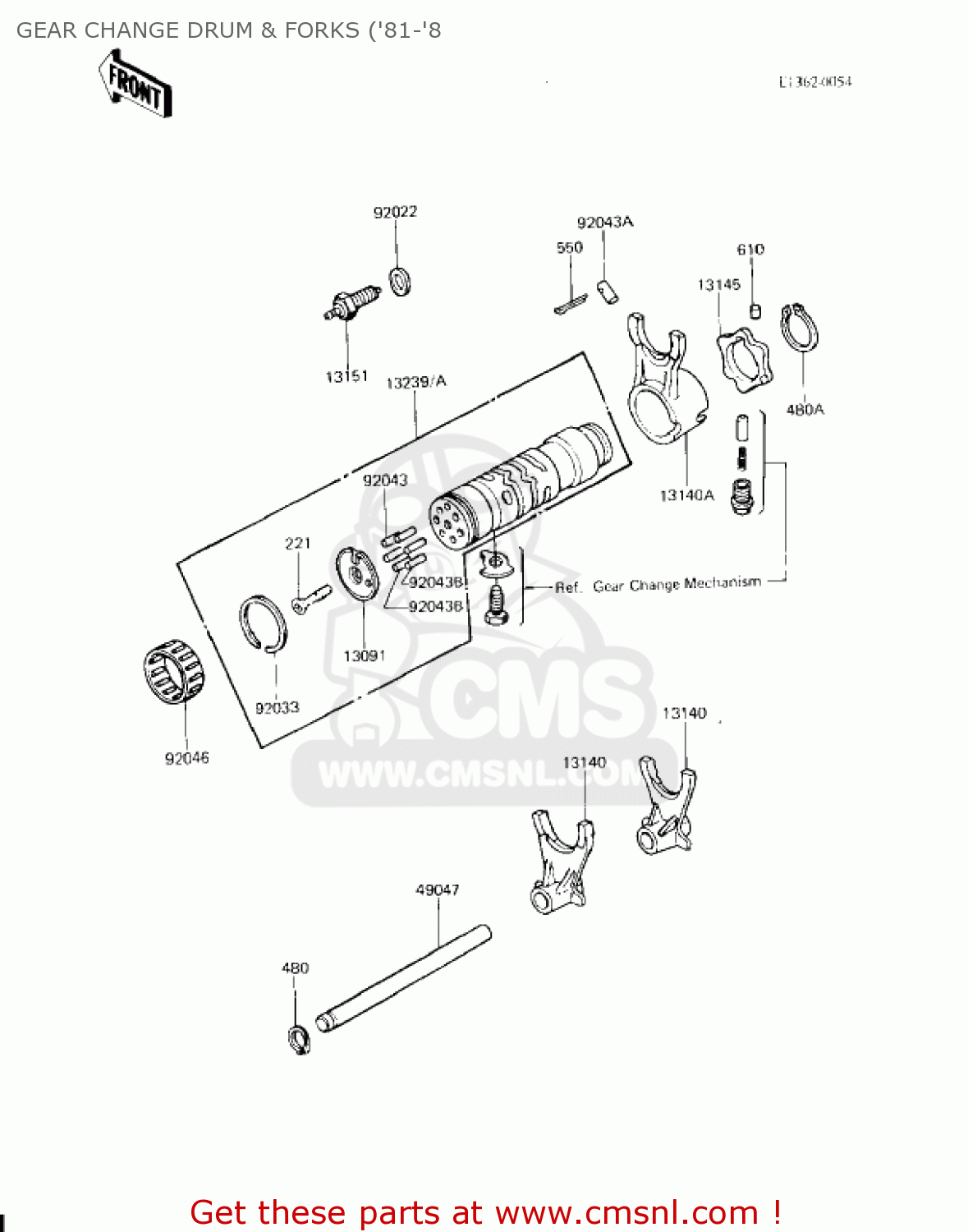 GEAR CHANGE DRUM & FORKS ('81-'8 KZ750H3 1982 USA CANADA / LTD
