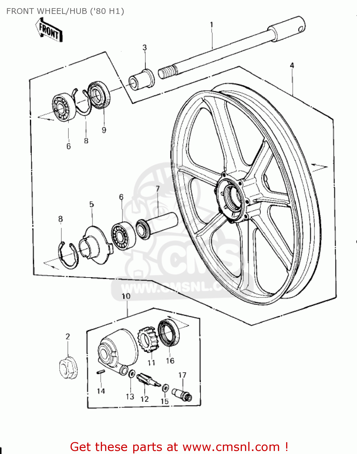 FRONT WHEEL/HUB ('80 H1) KZ750H3 1982 USA CANADA / LTD