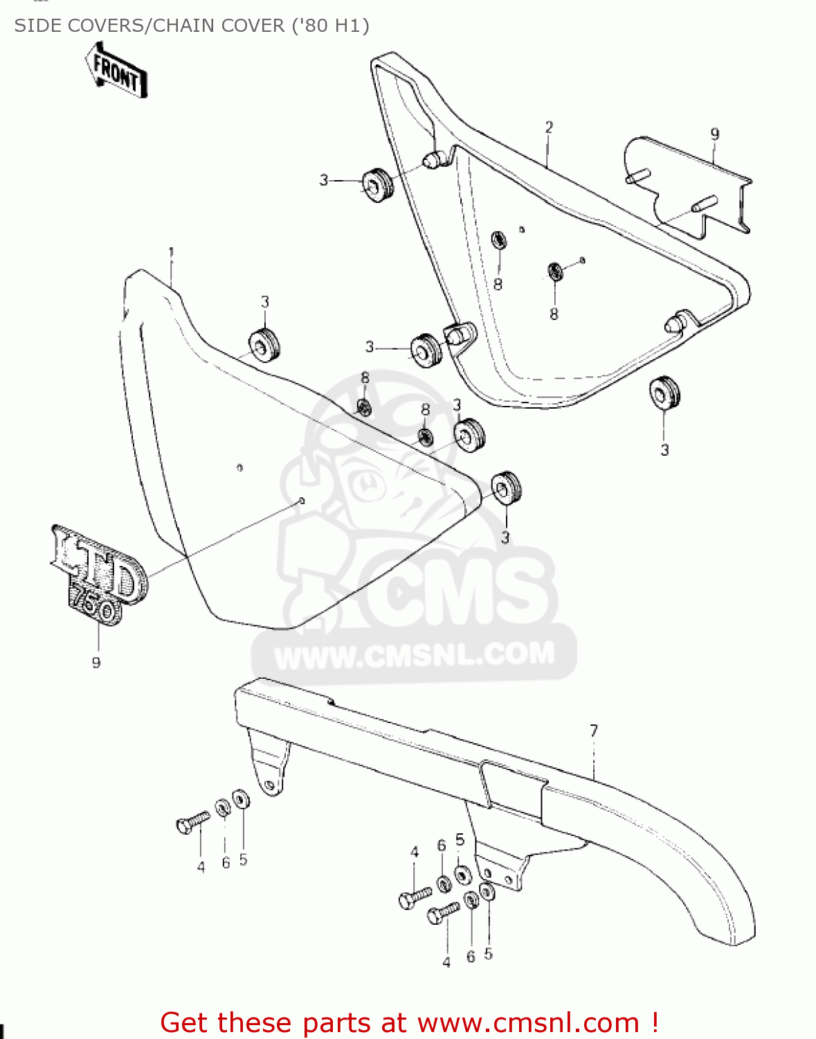 SIDE COVERS/CHAIN COVER ('80 H1) KZ750H3 1982 USA CANADA / LTD