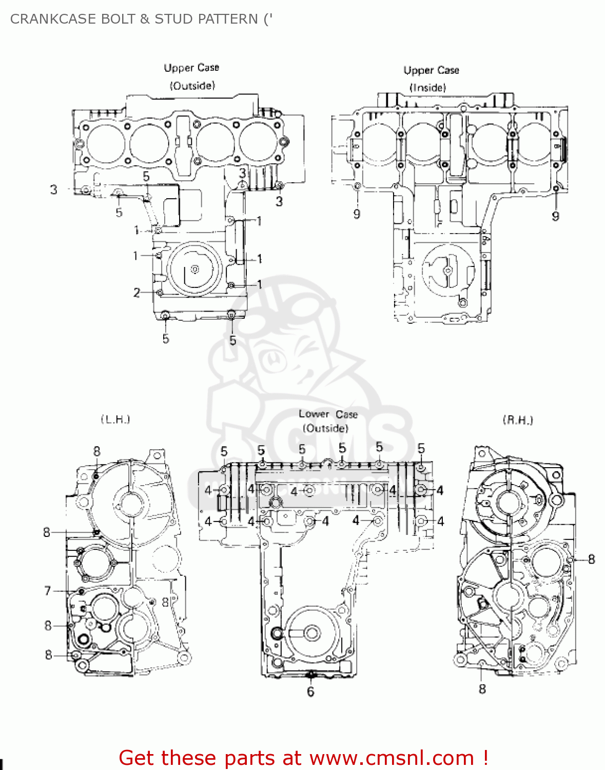 CRANKCASE BOLT & STUD PATTERN (' KZ750H3 1982 USA CANADA / LTD