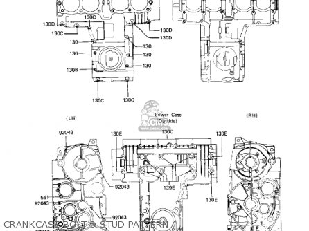 CRANKCASE BOLT & STUD PATTERN (' - KZ750H3 1982 USA CANADA / LTD