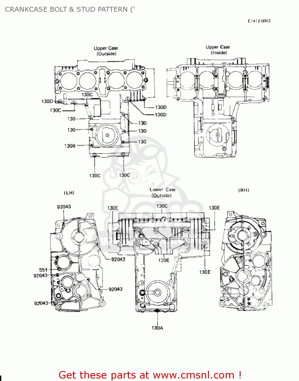 CRANKCASE BOLT & STUD PATTERN (' KZ750H4 1983 USA CANADA / LTD