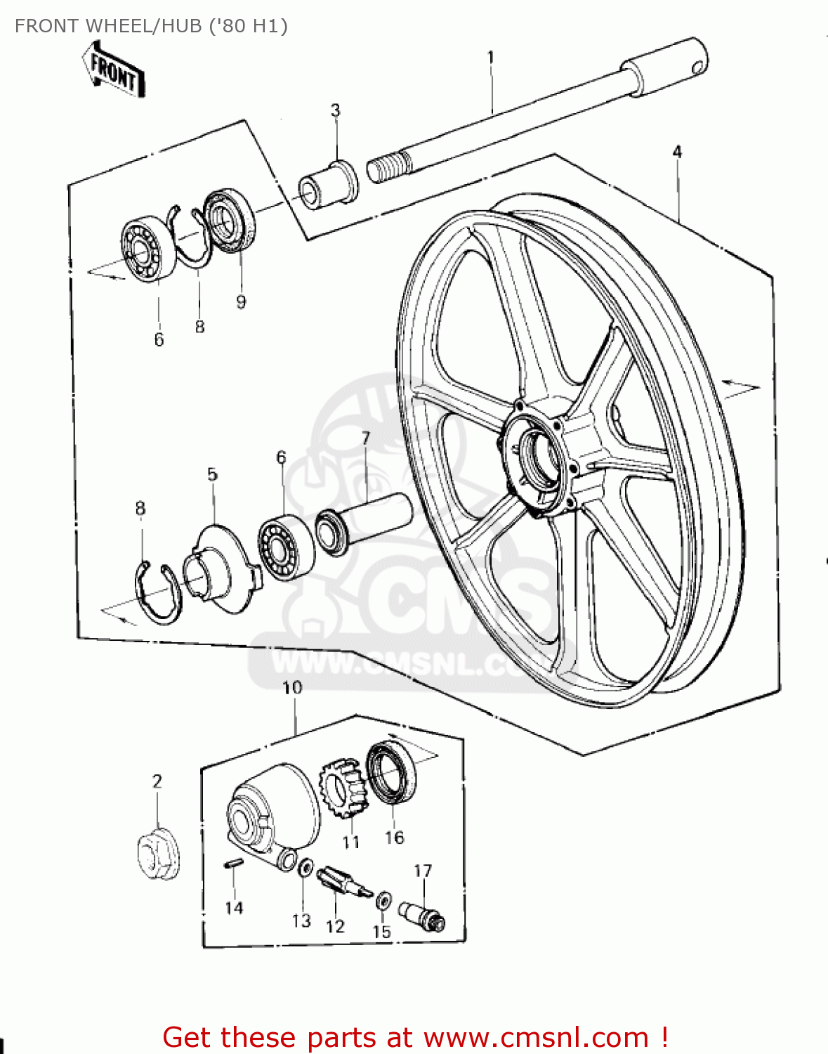 FRONT WHEEL/HUB ('80 H1) KZ750H4 1983 USA CANADA / LTD