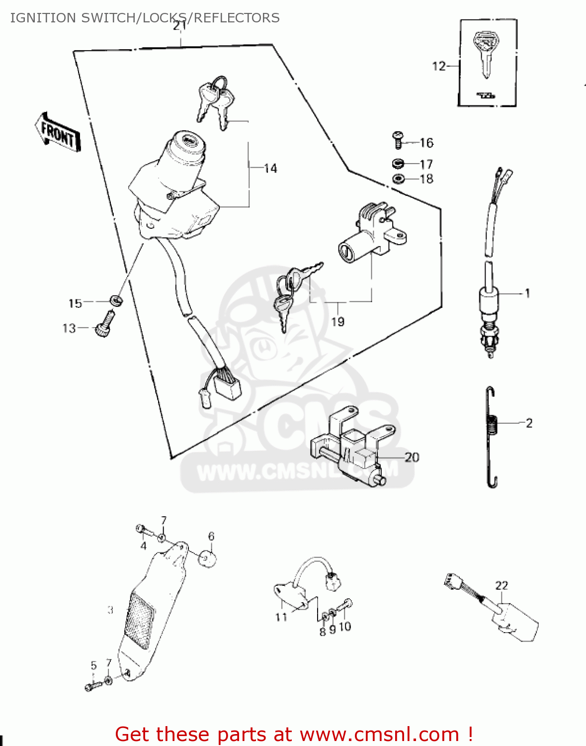 IGNITION SWITCH/LOCKS/REFLECTORS KZ750H4 1983 USA CANADA / LTD