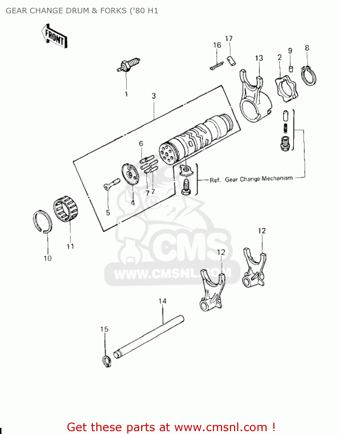 GEAR CHANGE DRUM & FORKS ('80 H1 KZ750H4 1983 USA CANADA / LTD