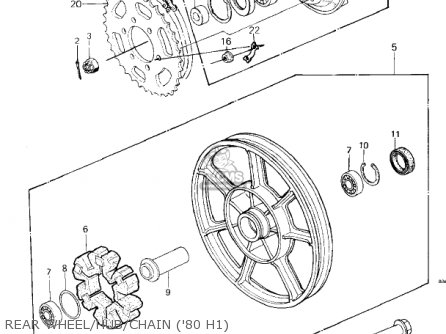 REAR WHEEL/HUB/CHAIN ('80 H1) - KZ750H4 1983 USA CANADA / LTD