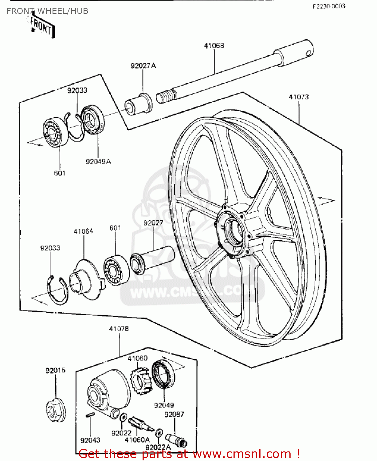 FRONT WHEEL/HUB KZ750K1 1983 USA CANADA / LTD BELT DRIVE