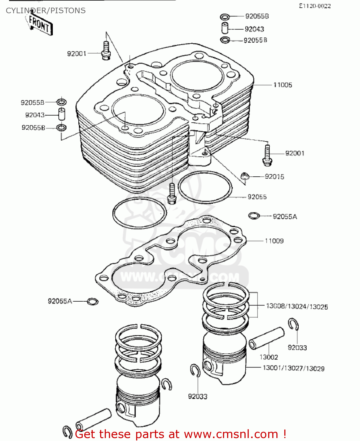 CYLINDER/PISTONS KZ750K1 1983 USA CANADA / LTD BELT DRIVE
