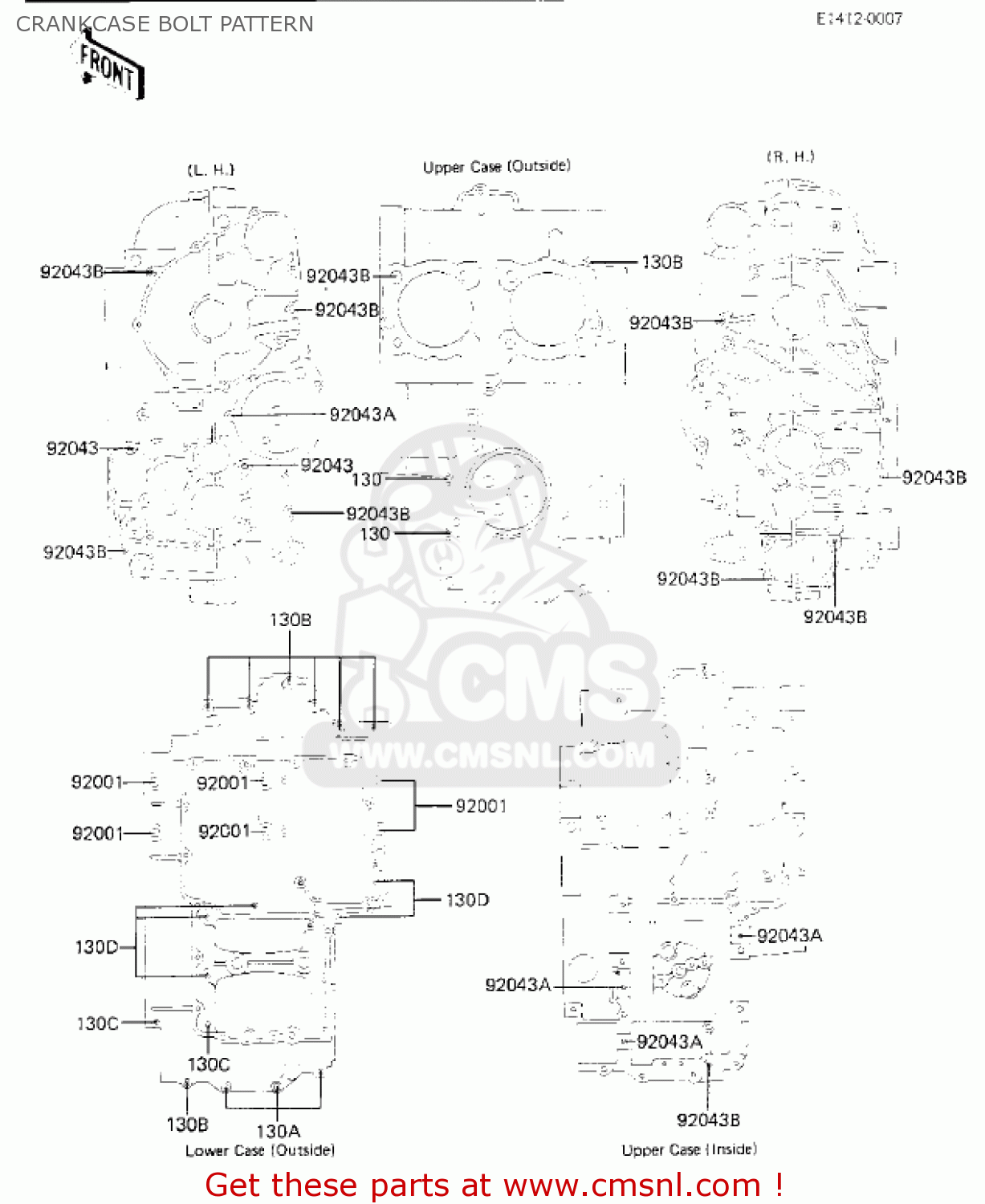 CRANKCASE BOLT PATTERN KZ750K1 1983 USA CANADA / LTD BELT DRIVE