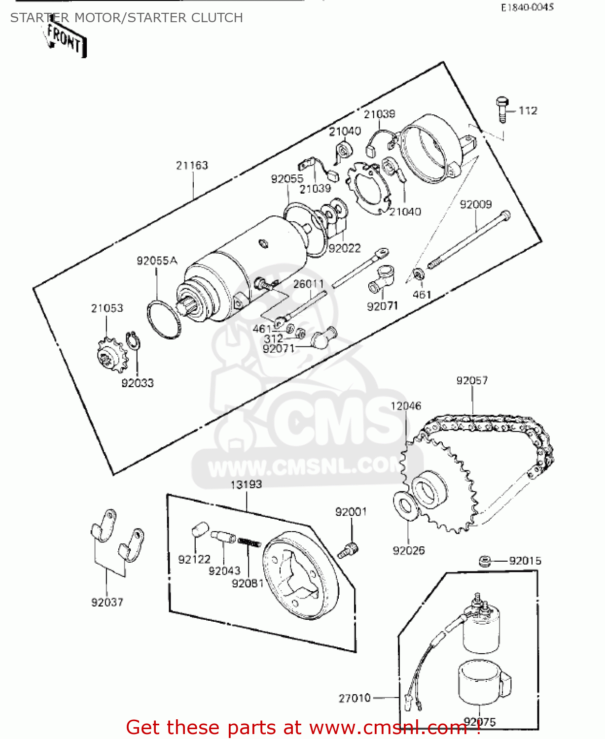 STARTER MOTOR/STARTER CLUTCH KZ750K1 1983 USA CANADA / LTD BELT DRIVE