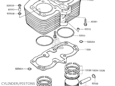 CYLINDER/PISTONS - KZ750K1 1983 USA CANADA / LTD BELT DRIVE