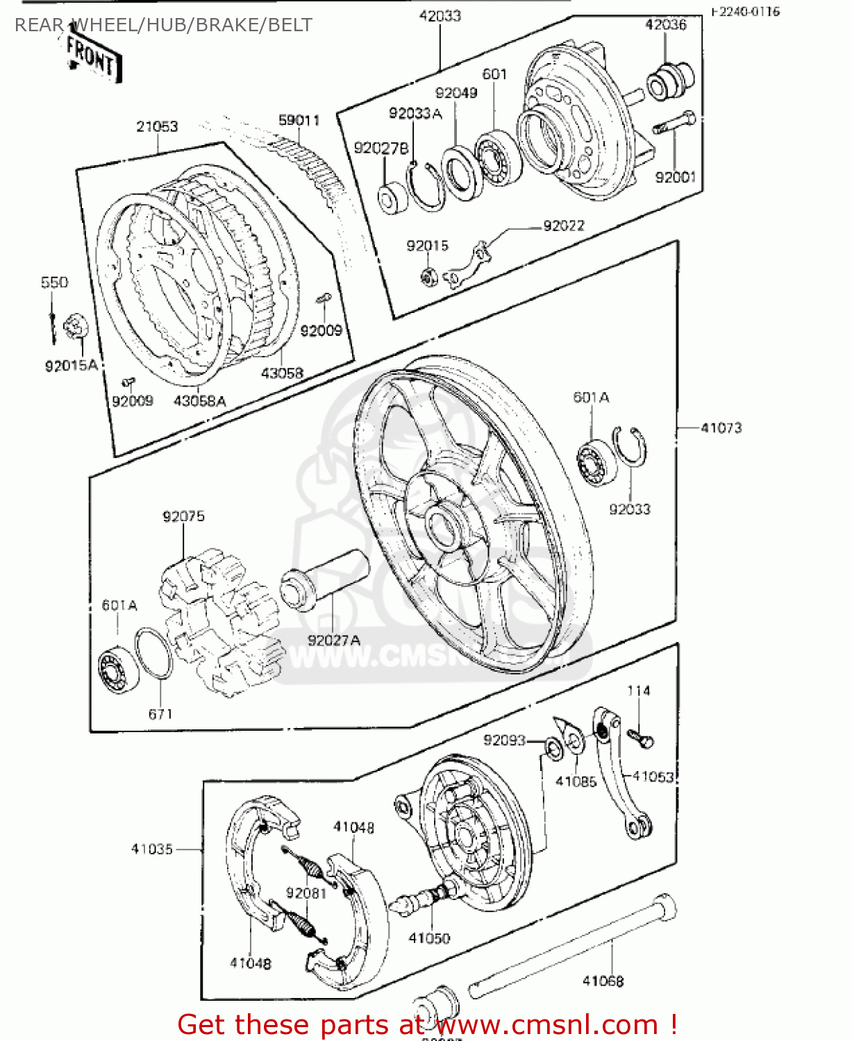 REAR WHEEL/HUB/BRAKE/BELT KZ750K2 1984 USA CANADA