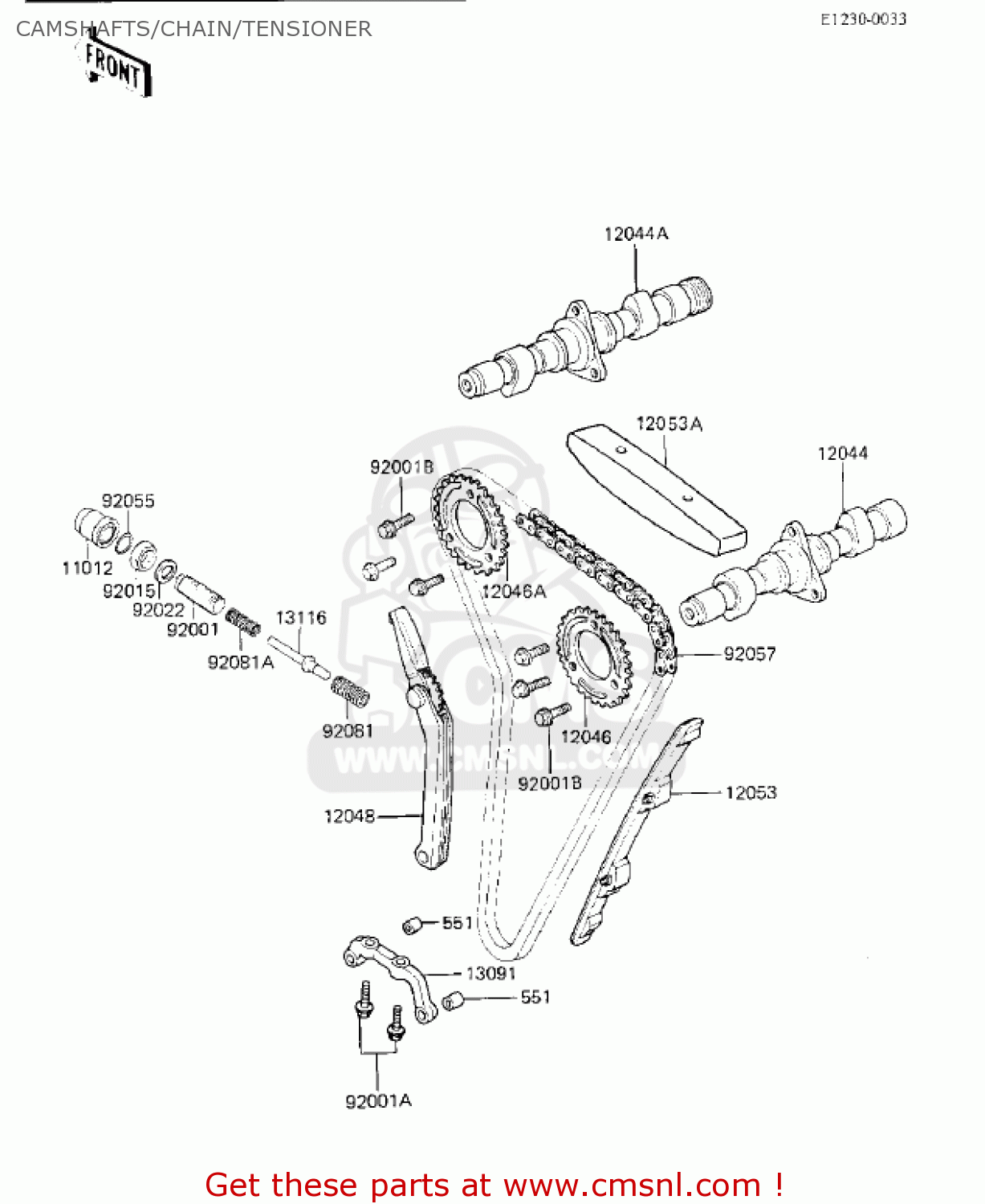 CAMSHAFTS/CHAIN/TENSIONER KZ750K2 1984 USA CANADA