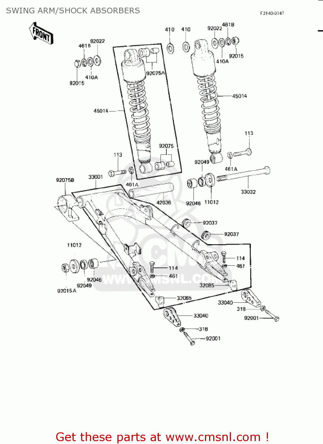 SWING ARM/SHOCK ABSORBERS KZ750L3 1983 USA CANADA