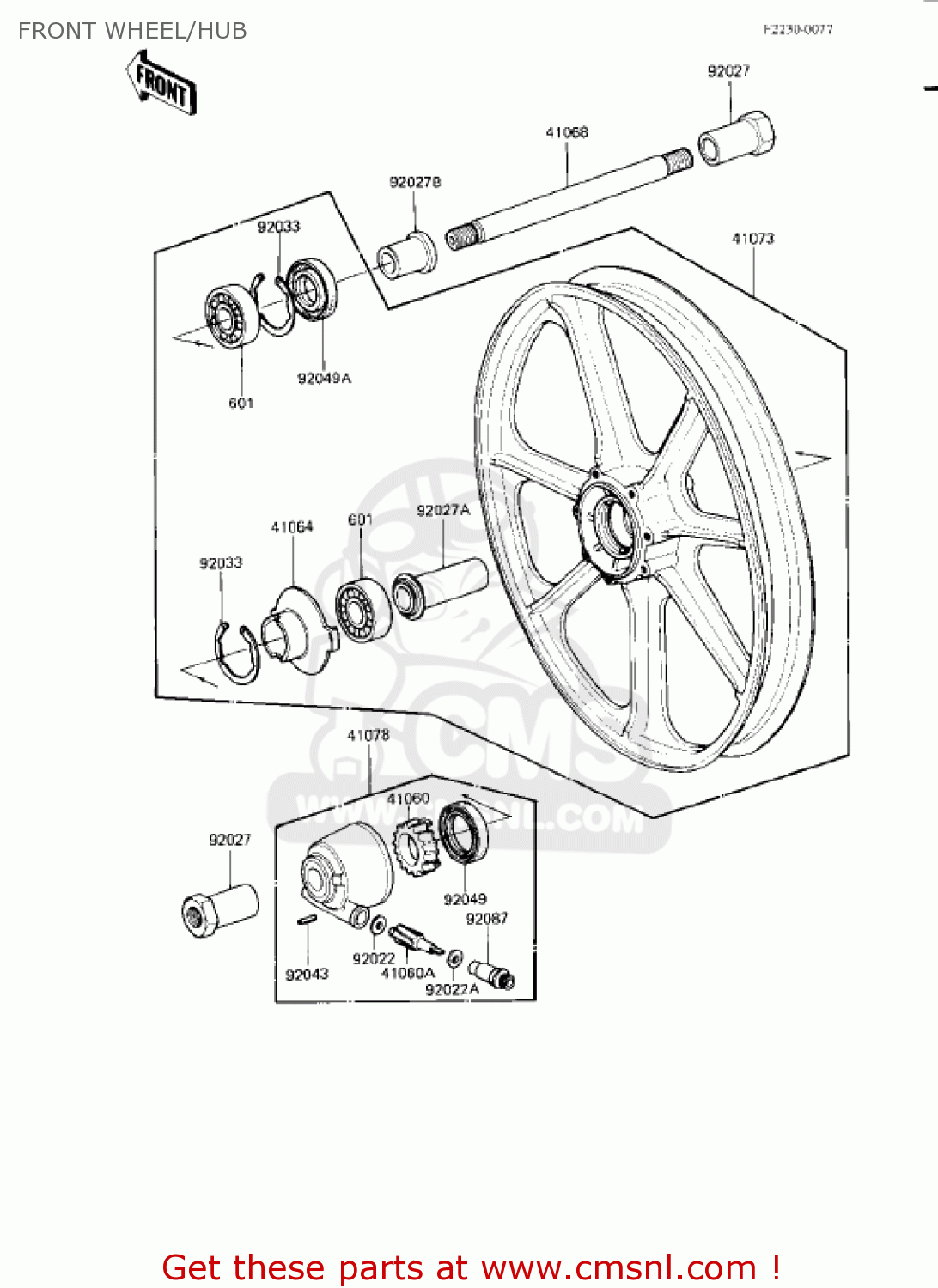 FRONT WHEEL/HUB KZ750L3 1983 USA CANADA