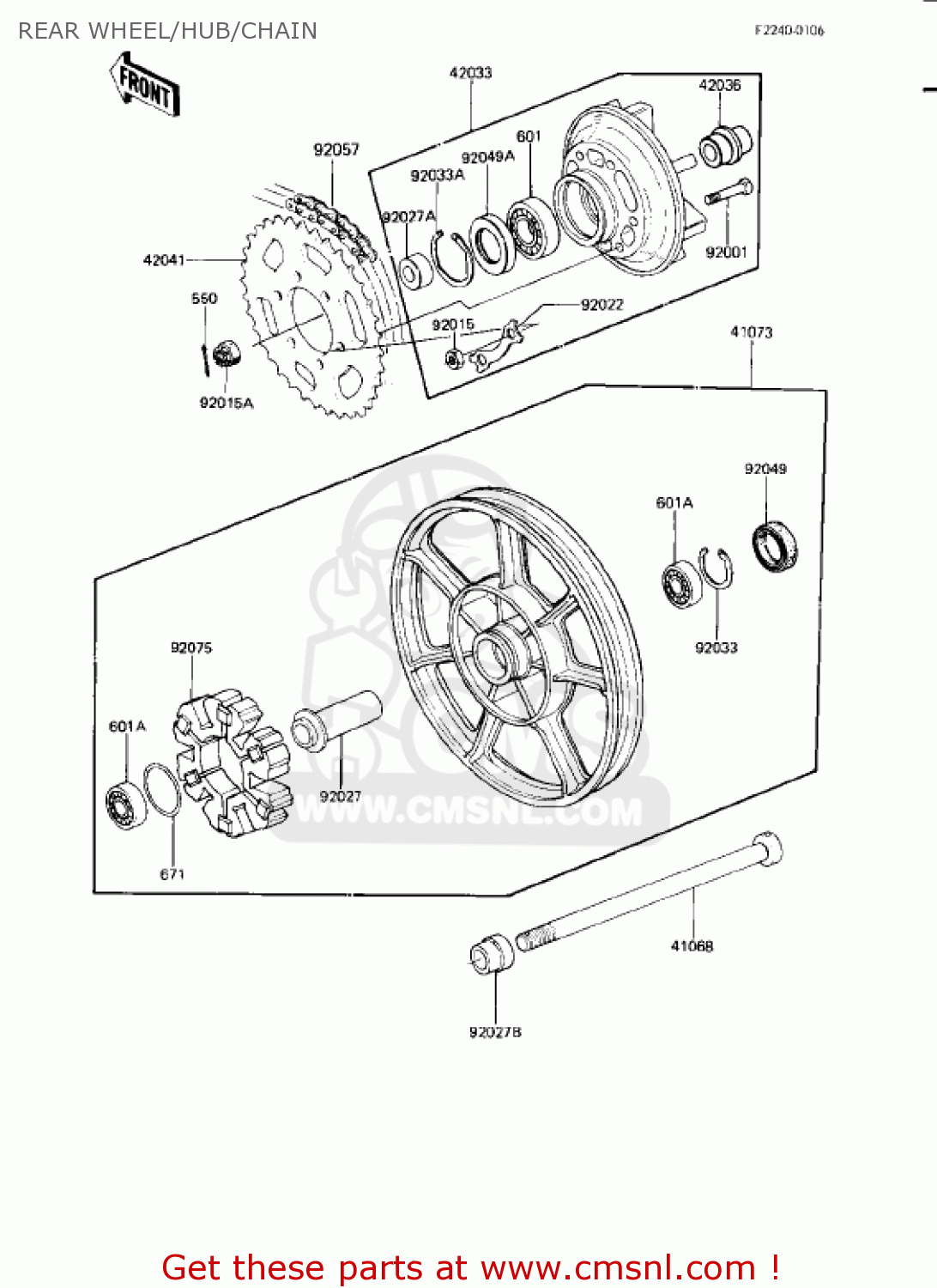 REAR WHEEL/HUB/CHAIN KZ750L3 1983 USA CANADA