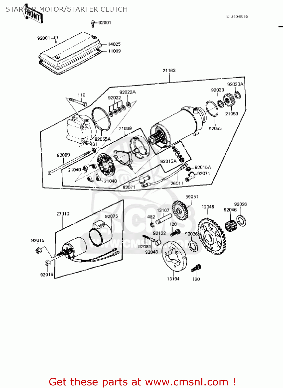 STARTER MOTOR/STARTER CLUTCH KZ750L3 1983 USA CANADA