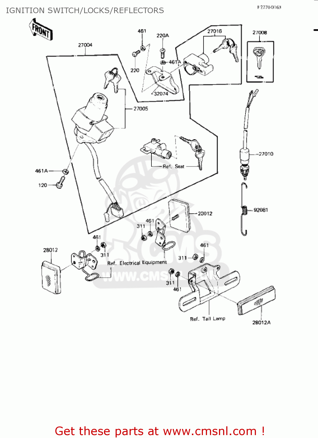 IGNITION SWITCH/LOCKS/REFLECTORS KZ750L3 1983 USA CANADA