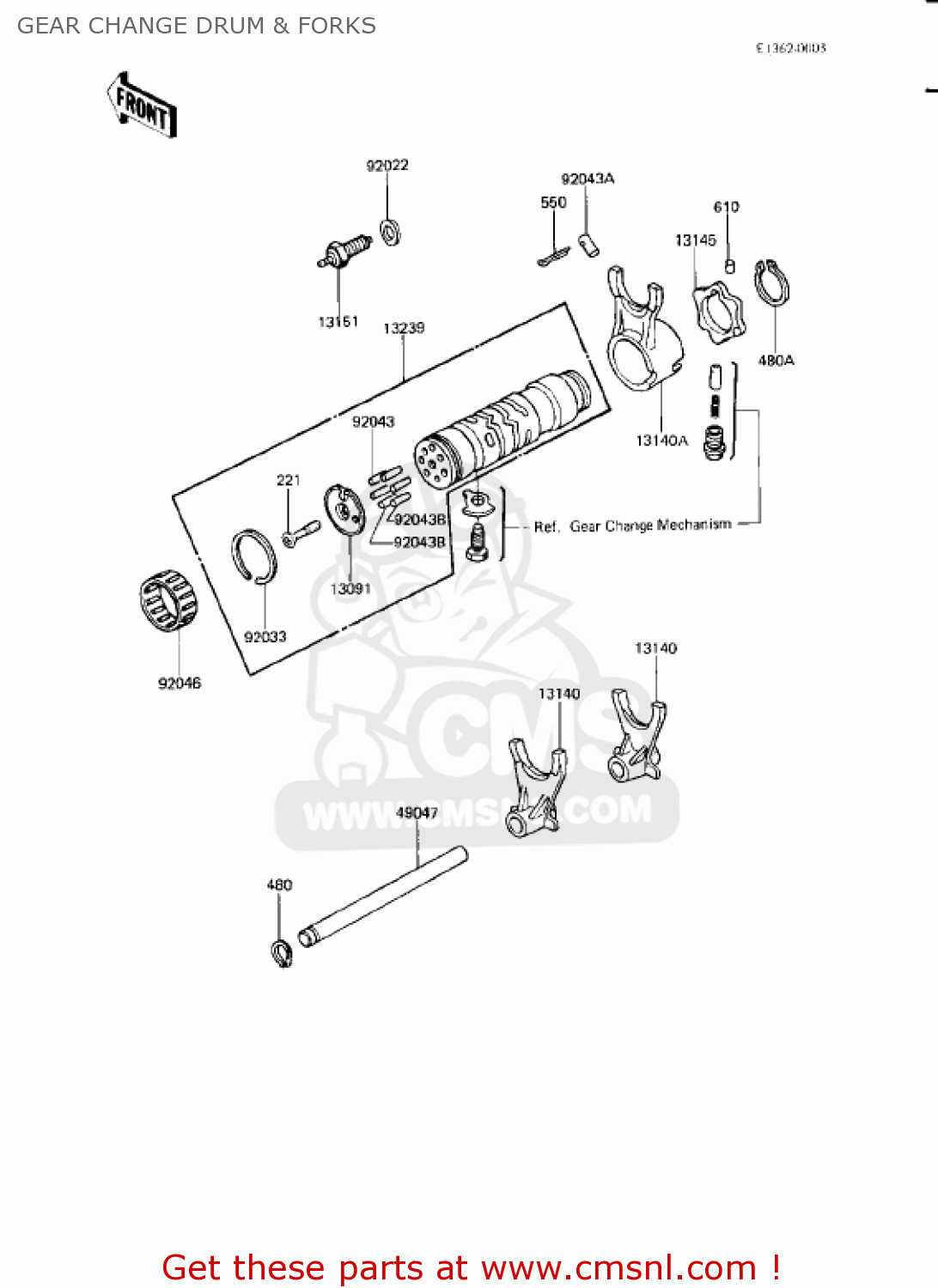 GEAR CHANGE DRUM & FORKS KZ750L3 1983 USA CANADA