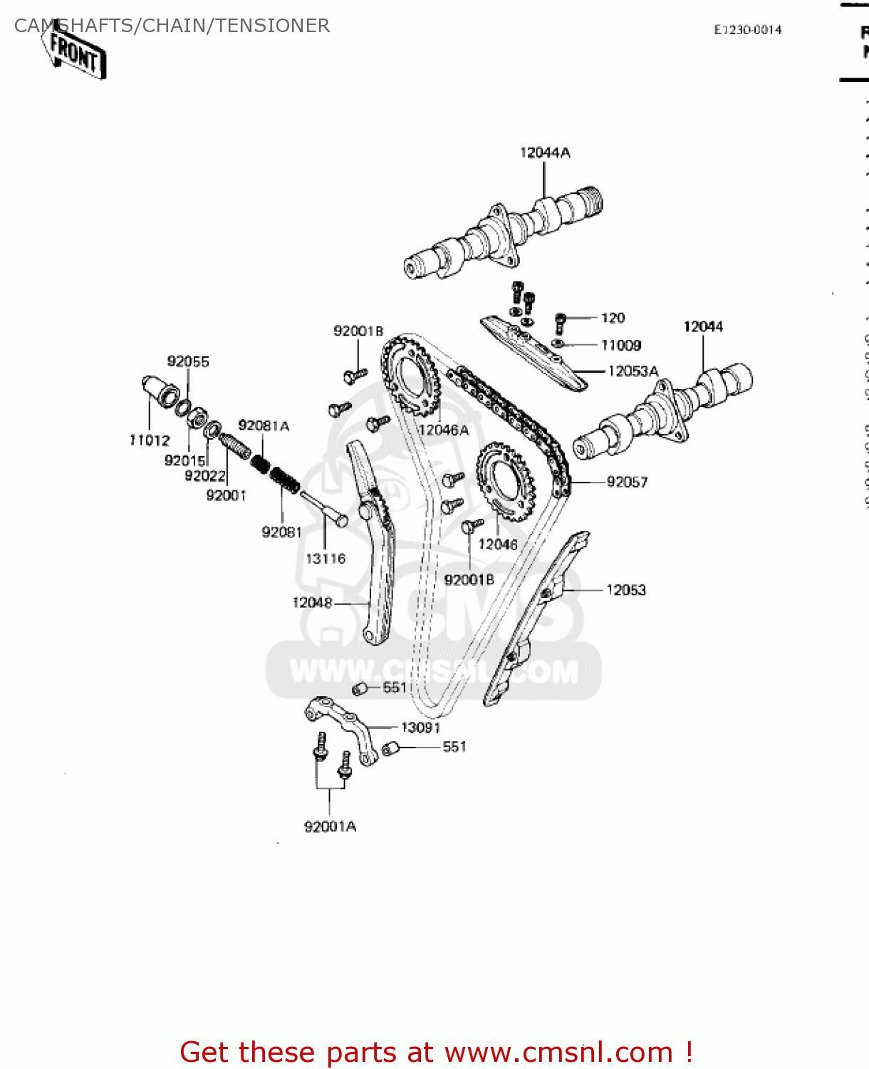 CAMSHAFTS/CHAIN/TENSIONER KZ750M1 CSR TWIN 1982 USA / MPH
