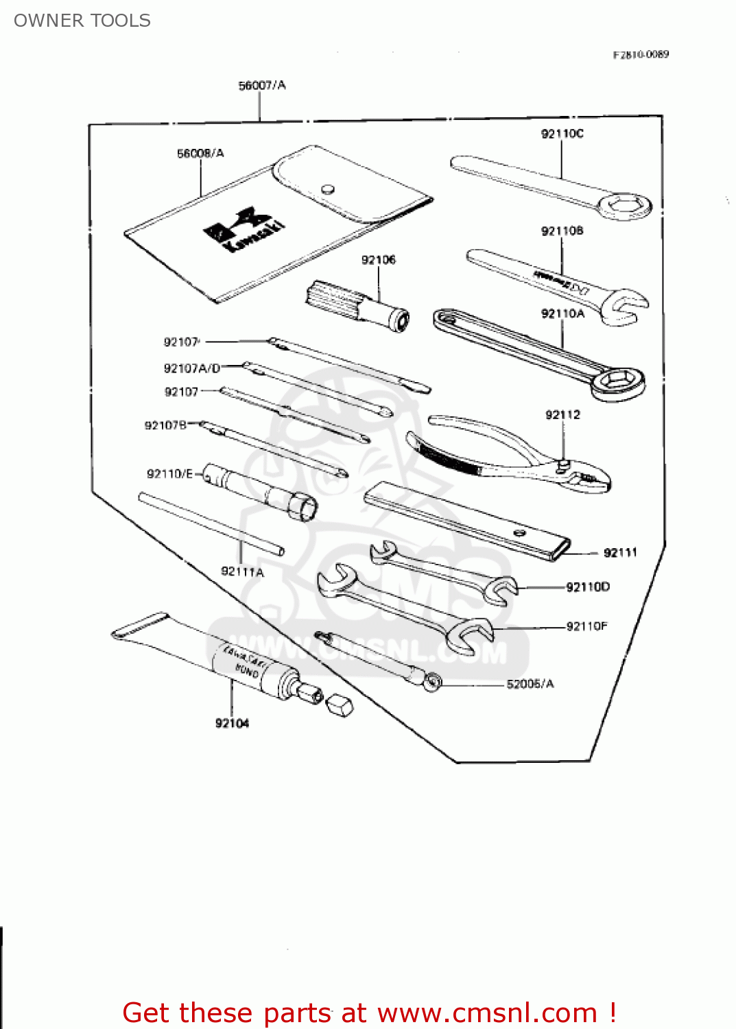 OWNER TOOLS KZ750N1 SPECTRE 1982 USA CANADA