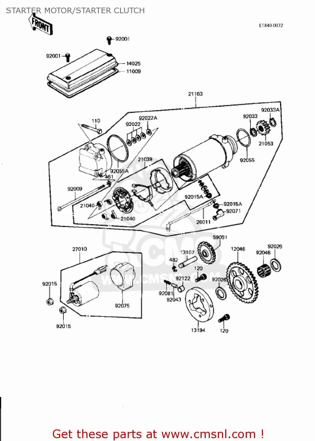 STARTER MOTOR/STARTER CLUTCH KZ750N1 SPECTRE 1982 USA CANADA