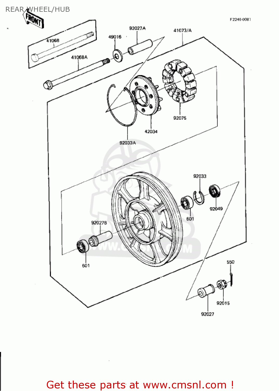 REAR WHEEL/HUB KZ750N2 SPECTRE 1983 USA CANADA