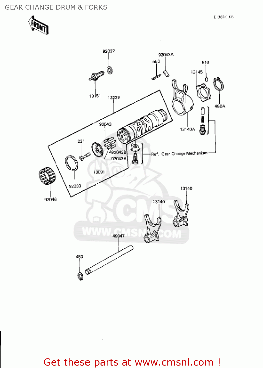GEAR CHANGE DRUM & FORKS KZ750N2 SPECTRE 1983 USA CANADA
