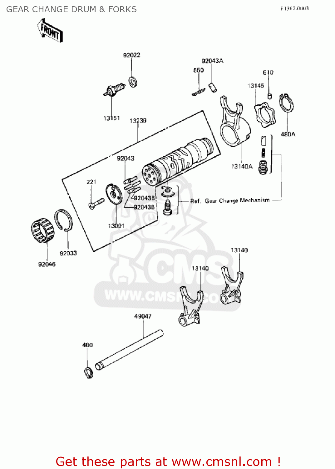 GEAR CHANGE DRUM & FORKS KZ750R1 GPZ 1982 USA CANADA