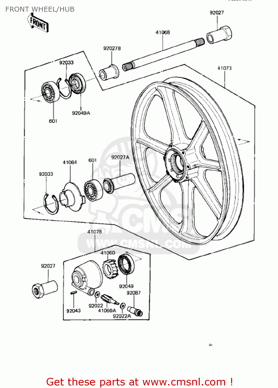 FRONT WHEEL/HUB KZ750R1 GPZ 1982 USA CANADA
