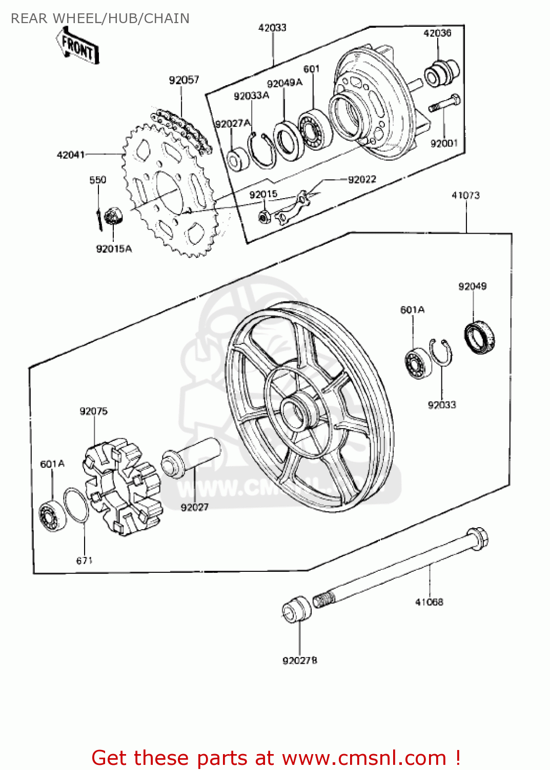 REAR WHEEL/HUB/CHAIN KZ750R1 GPZ 1982 USA CANADA