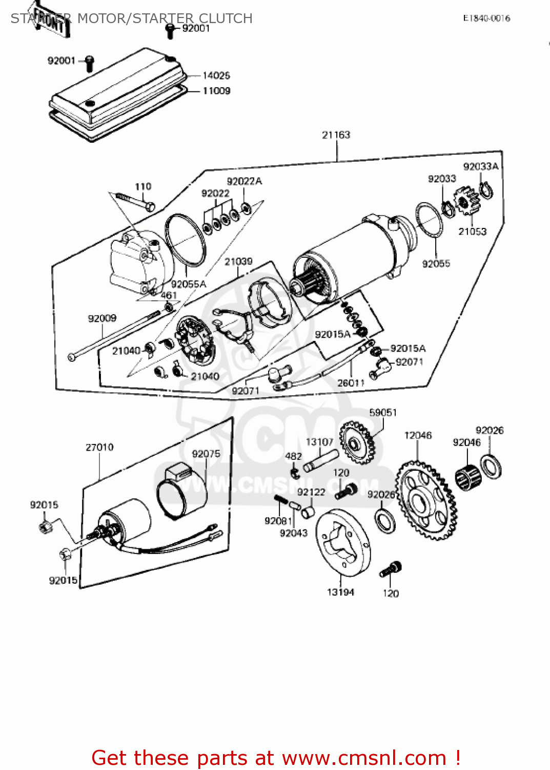 STARTER MOTOR/STARTER CLUTCH KZ750R1 GPZ 1982 USA CANADA