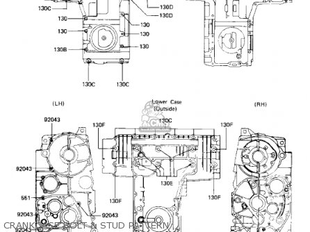 CRANKCASE BOLT & STUD PATTERN - KZ750R1 GPZ 1982 USA CANADA