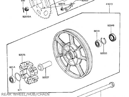 REAR WHEEL/HUB/CHAIN - KZ750R1 GPZ 1982 USA CANADA