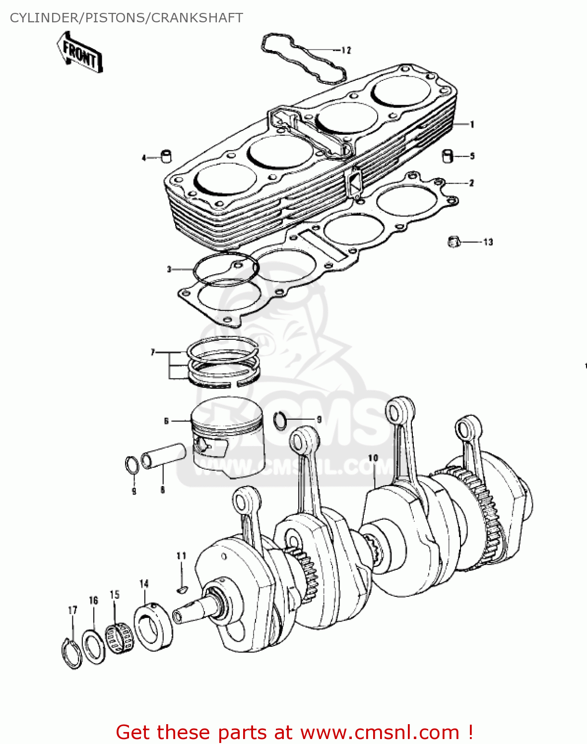 Kawasaki KZ900A4 1976 USA CANADA CYLINDER/PISTONS/CRANKSHAFT - buy ...