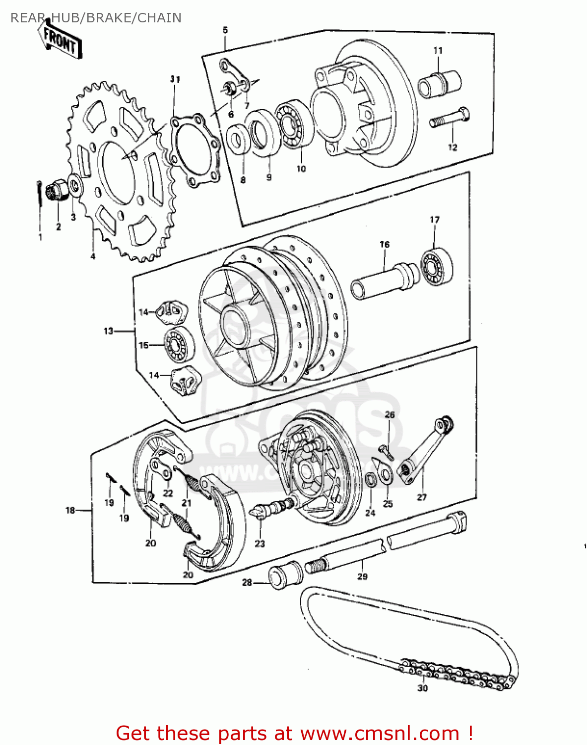 REAR HUB/BRAKE/CHAIN KZ900A4 1976 USA CANADA
