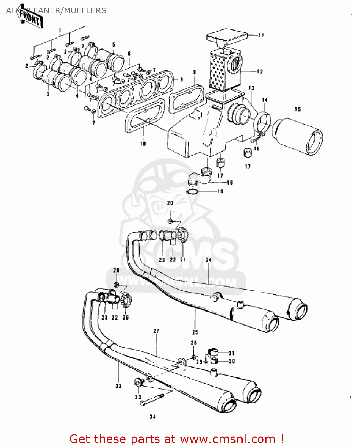 AIR CLEANER/MUFFLERS KZ900A4 1976 USA CANADA