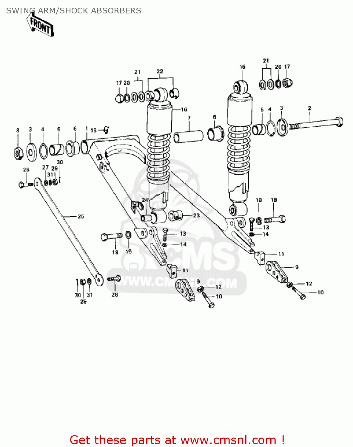 SWING ARM/SHOCK ABSORBERS KZ900A4 1976 USA CANADA