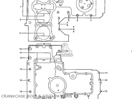 CRANKCASE BOLT & STUD PATTERN - KZ900A4 1976 USA CANADA