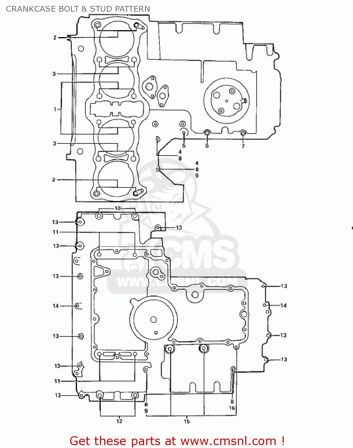 CRANKCASE BOLT & STUD PATTERN KZ900A5 1977 USA CANADA
