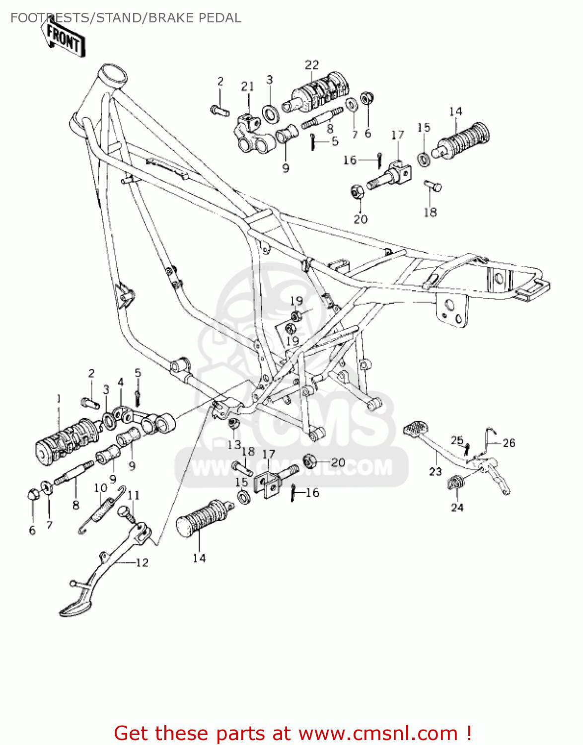 FOOTRESTS/STAND/BRAKE PEDAL KZ900B1 1976 USA CANADA/ LTD